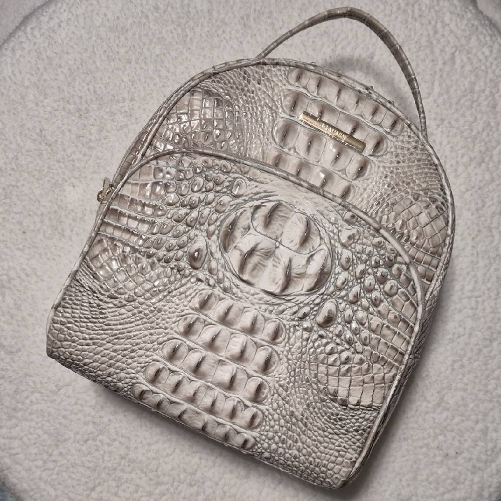 Brahmin Elegant Crocodile-Embossed Gray Backpack